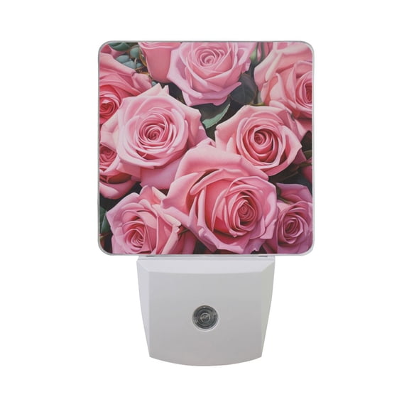 Roses Leaves Solid Digital Painting LED Night Light with Smart Sensor Plug Into Wall Dusk to Dawn 2 packs