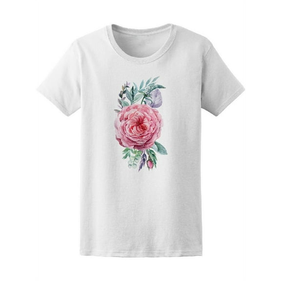 Roses Leaves Watercolor Drawing T-Shirt Women -Image by Shutterstock, Female Medium