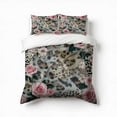 thumbnail image 1 of Roses Leopard Print Floral Bedding Set 3 Pcs Soft Microfiber Quilt Cover For Bedroom Decor, Comforter Cover With 2 Pillowcase, 1 of 5