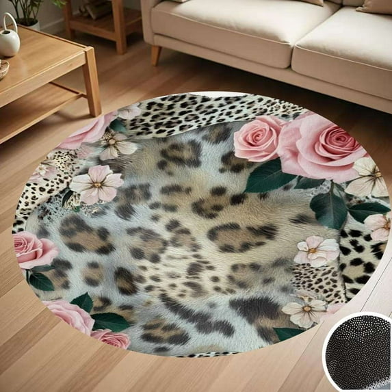 Roses Leopard Print Floral Round Carpet Living Room Bedroom Home Decoration Coffee Table Mat Lounge Rug Chair Mats