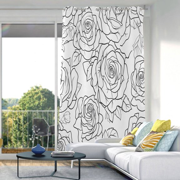 Roses Line Flowers Blackout Curtains 84"x42" Thermal Insulated Curtain 1 Panel