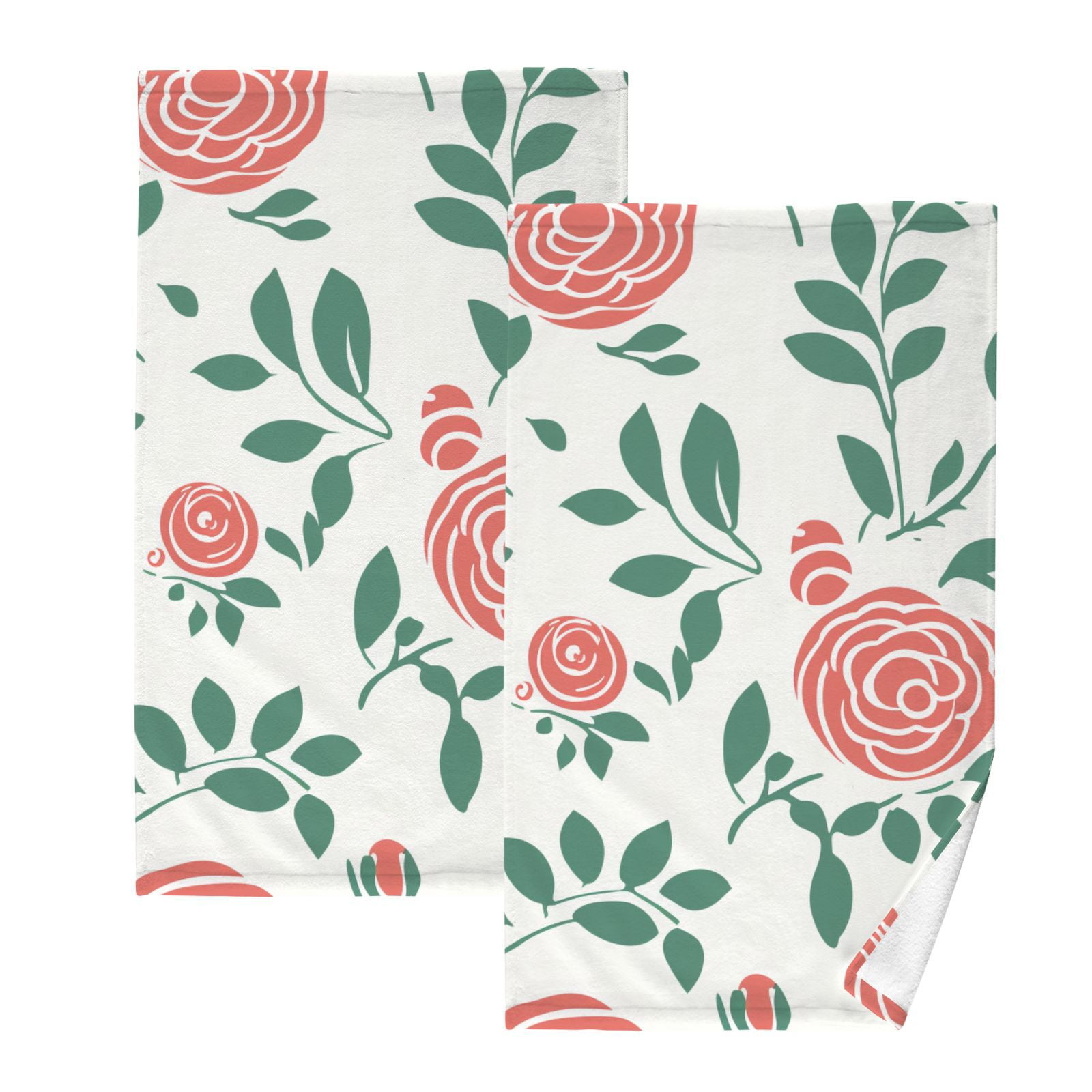 Roses Line Leaves and Flowers Floral Hand Towel Bath Towels Face Towels Cotton Absorbent for Home Hotel Spa Swimming Yoga Sports Decorative Towel Set of 2