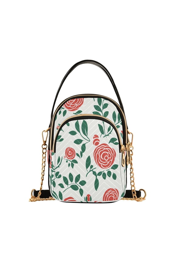 Roses Line Leaves and Flowers Floral Women Quilting Handbags Shoulder Bag Cross Body Bag with Crossbody Strap Hobo Bags Chain Strap