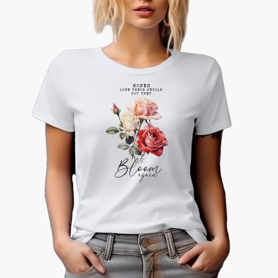 Roses Lose Their Petals But They Bloom Again with Rose Painting Art Merch Gift, White T-Shirt, Medium