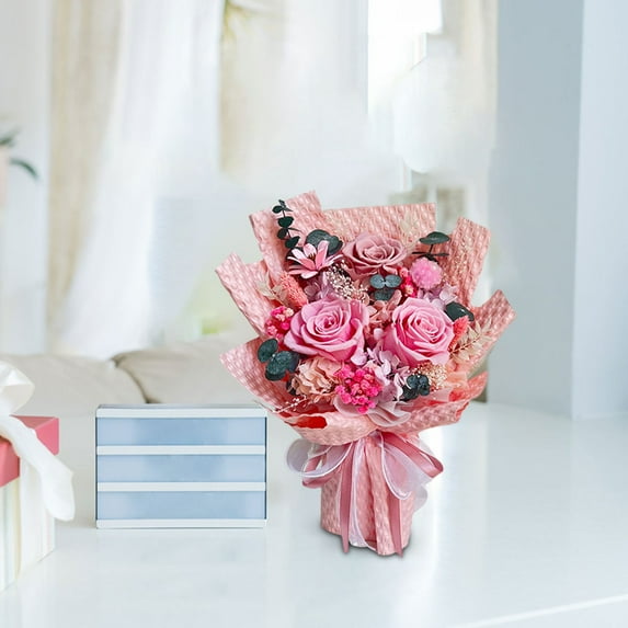 Roses Mixed Bouquet,Preserved Flowers Bouquet,Romantic Faux Flowers,for Valentine Centerpiece Table Home Mother 's Day Holiday Party