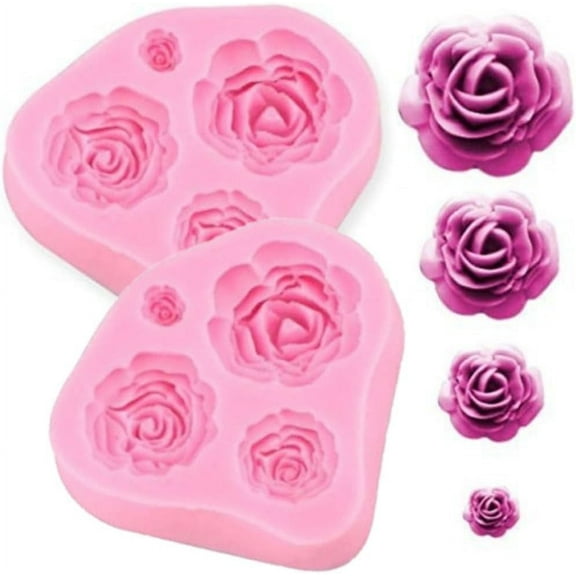 Roses Mold Flower Silicone Cake Molds Chocolate Sugarcraft Decorating Fondant Fimo Tools 4 Size Pink 2 Piece