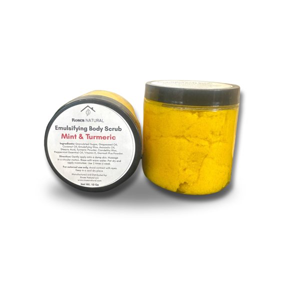 Roses Natural Emulsifying Body Scrub Mint and Turmeric 10 oz