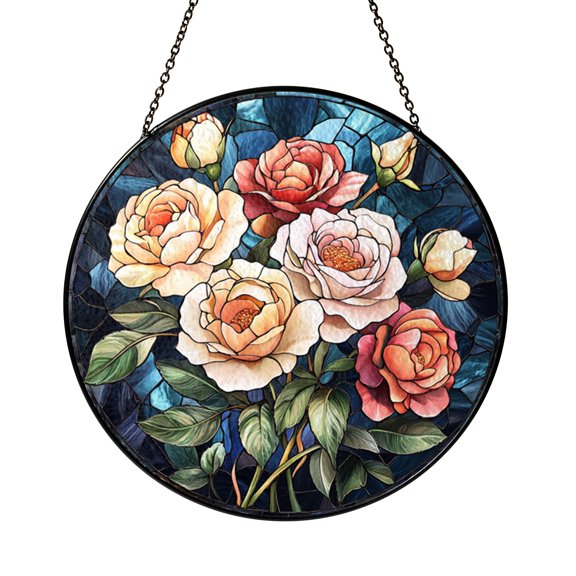 Roses Night Scene Faux Stained Glass Digital Clipart Set