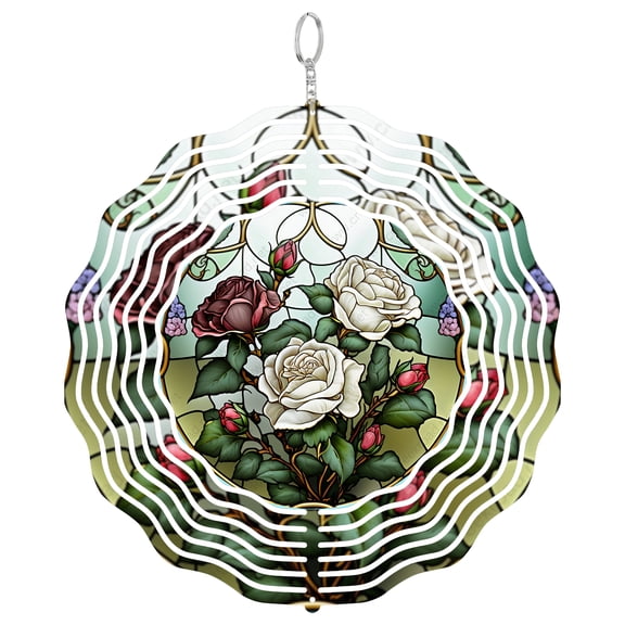 Roses Of Many Colors Floral 3D Wind Spinner Aluminum Metal Vibrant Flower Garden Round