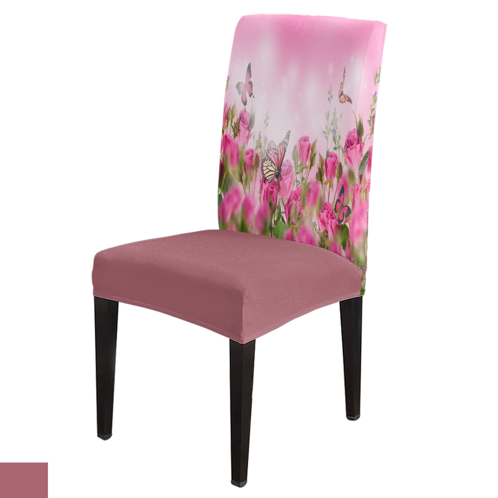 Roses Pink Flowers Dining Chair Covers Spandex Stretch Seat Cover for ...