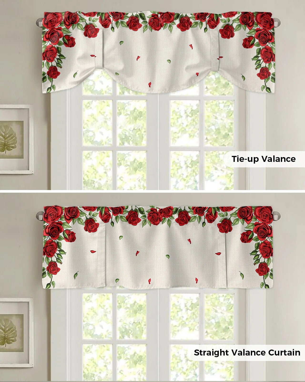 Roses Pink Flowers Small Curtain Rod Pocket Short Curtains Home Decor