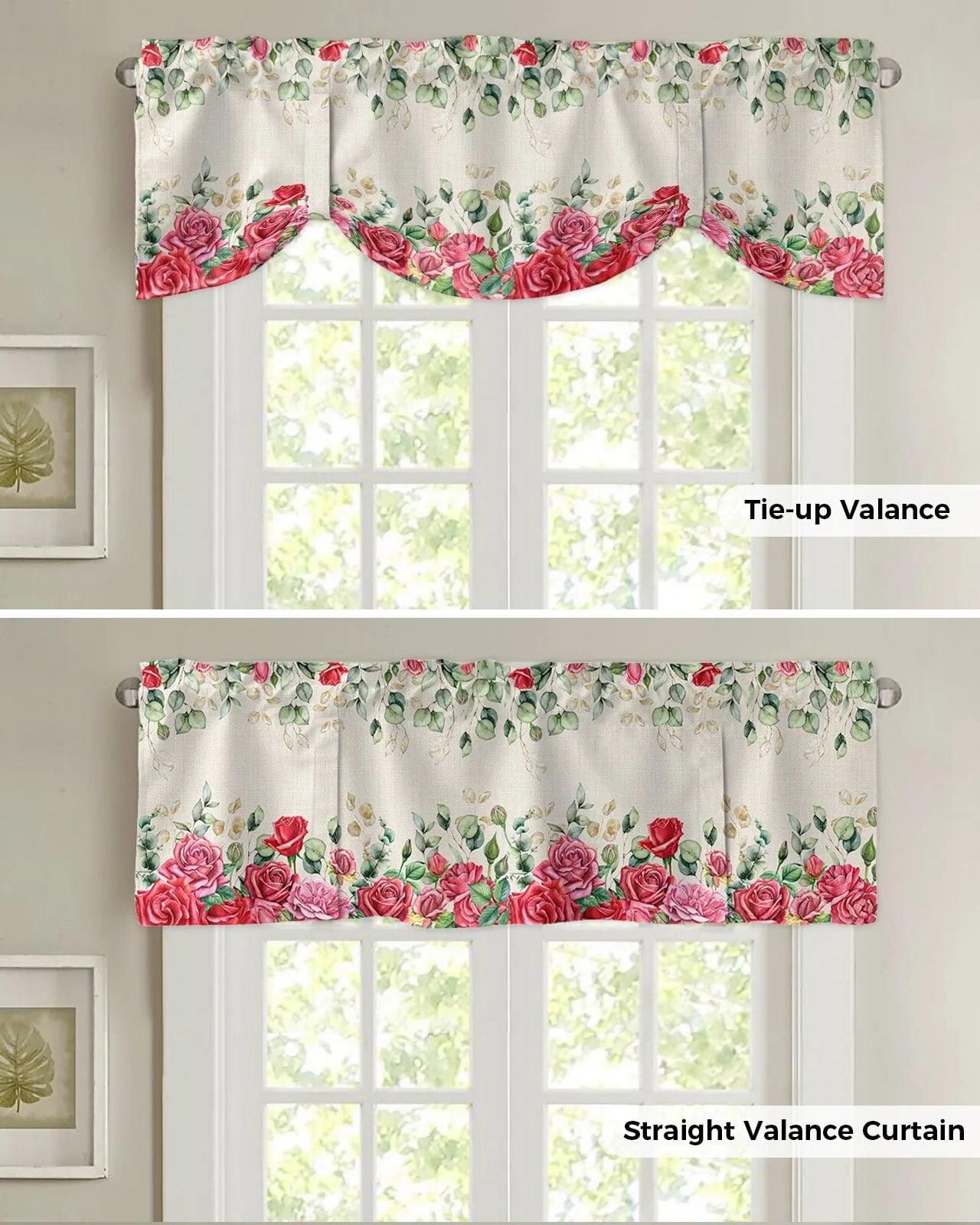 Roses Pink Flowers Small Curtain Rod Pocket Short Curtains Home Decor