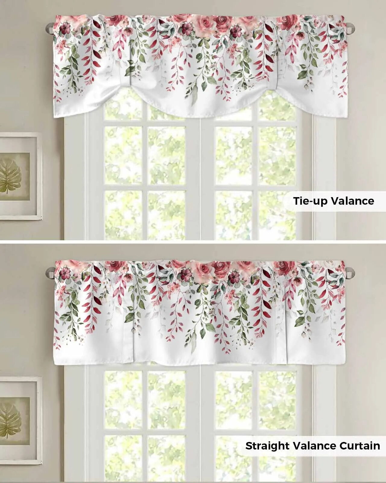 Roses Pink Flowers Small Curtain Rod Pocket Short Curtains Home Decor