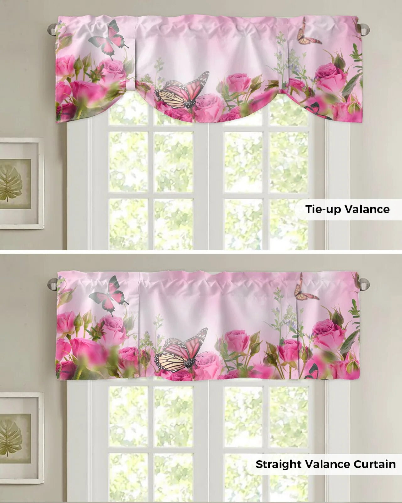 Roses Pink Flowers Small Curtain Rod Pocket Short Curtains Home Decor