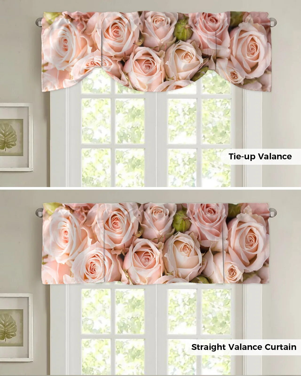 Roses Pink Flowers Small Curtain Rod Pocket Short Curtains Home Decor