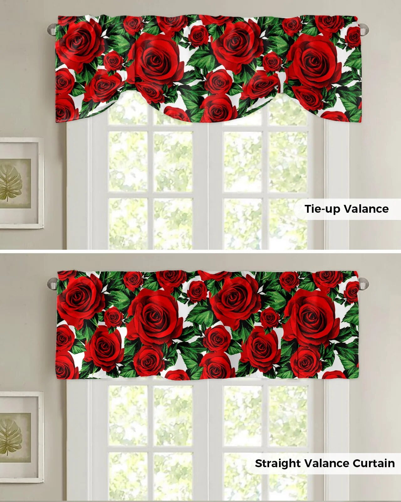 Roses Pink Flowers Small Curtain Rod Pocket Short Curtains Home Decor