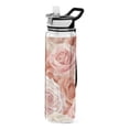 thumbnail image 1 of Roses Pink Sports Water Bottle Portable Travel Mug 32oz BPA Free Leak Proof Straw Transparent Tritan for Gym Yoga Cycling Camping, 1 of 7