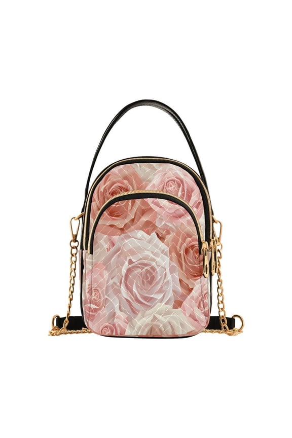 Roses Pink Women Quilting Handbags Shoulder Bag Cross Body Bag with Crossbody Strap Hobo Bags Chain Strap