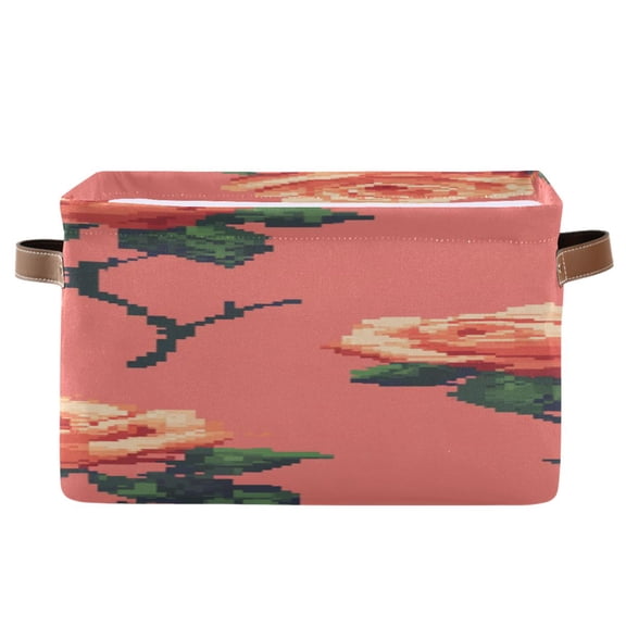 Roses Pixel Style Square Storage Bins with Handles Collapsible Containing Box 1 Pack