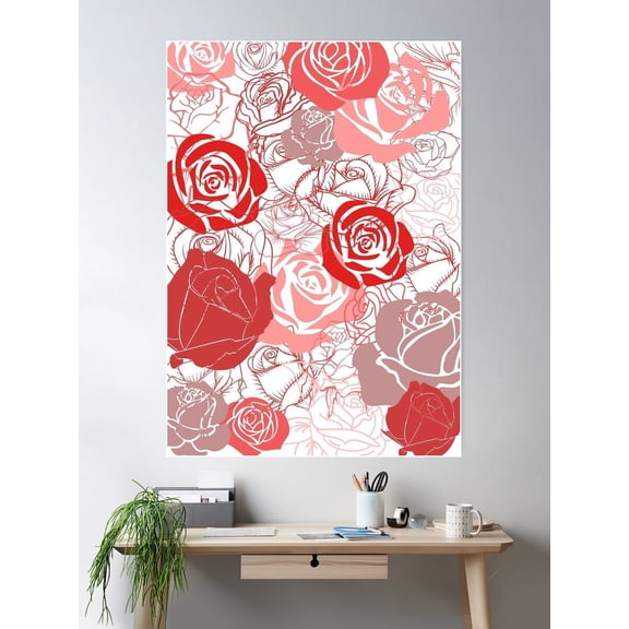 Roses Poster Wall Art, Modern Wall Decor For Living Room Bedroom, 12x18 UNFRAMED