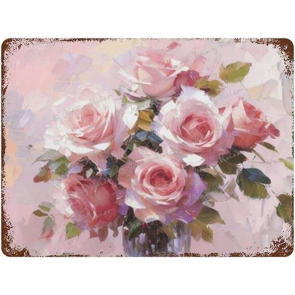 Roses Retro Vintage Metal Tin Bar Sign, Decorative Wall Art Signage, Primitive Farmhouse Country Kitchen Home Dcor, Coffee Bar Signs for Wall, 12x16 Inches