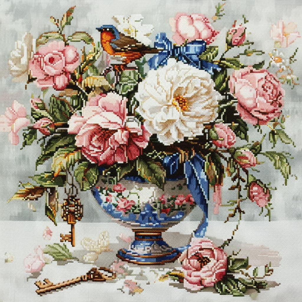 Roses and Robin Birds DIY 11CT Stamped Cross Stitch Kits for Beginners ...