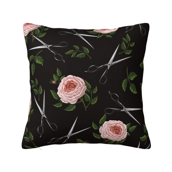 Roses Scissors Salon Throw Pillow Cases Decorative Cushion Covers for Living Room Bed Sofa Couch 24x24