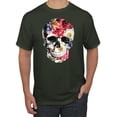 thumbnail image 1 of Roses Skeleton Face Floral Skull Fashion Graphic T-Shirt, Forest Green, Small, 1 of 1