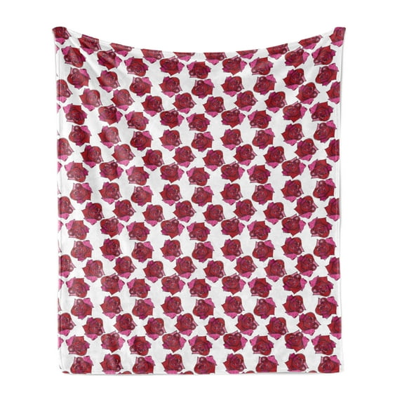 Roses Soft Flannel Fleece Throw Blanket, Colorful Sketchy Hand Drawn Abstract Design Floral Pattern, Cozy Plush for Indoor and Outdoor Use, 50" x 70", Raspberry Pink, by Ambesonne