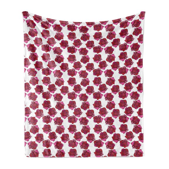 Roses Soft Flannel Fleece Throw Blanket, Colorful Sketchy Hand Drawn Abstract Design Floral Pattern, Cozy Plush for Indoor and Outdoor Use, 50" x 70", Raspberry Pink, by Ambesonne