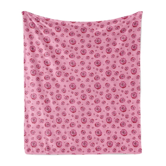 Roses Soft Flannel Fleece Throw Blanket, Feminine Monochrome Illustration with Flower Petals in Various Sizes, Cozy Plush for Indoor and Outdoor Use, 60" x 80", Pink Raspberry, by Ambesonne