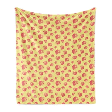 Roses Soft Flannel Fleece Throw Blanket, Feminine Pattern with Flower Petals Bicolour Vintage Illustration, Cozy Plush for Indoor and Outdoor Use, 70" x 90", Pastel Yellow and Coral, by Ambesonne