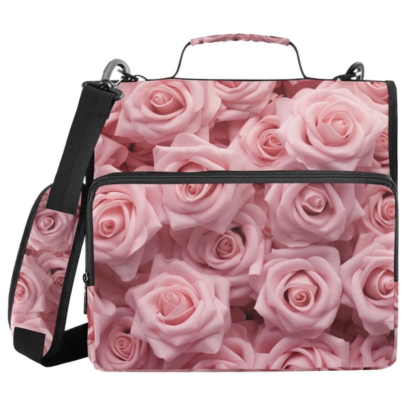 Roses Solid Binder Bag with Shoulder Strap 3 Ring Zipper Binder File Folder Document Storage