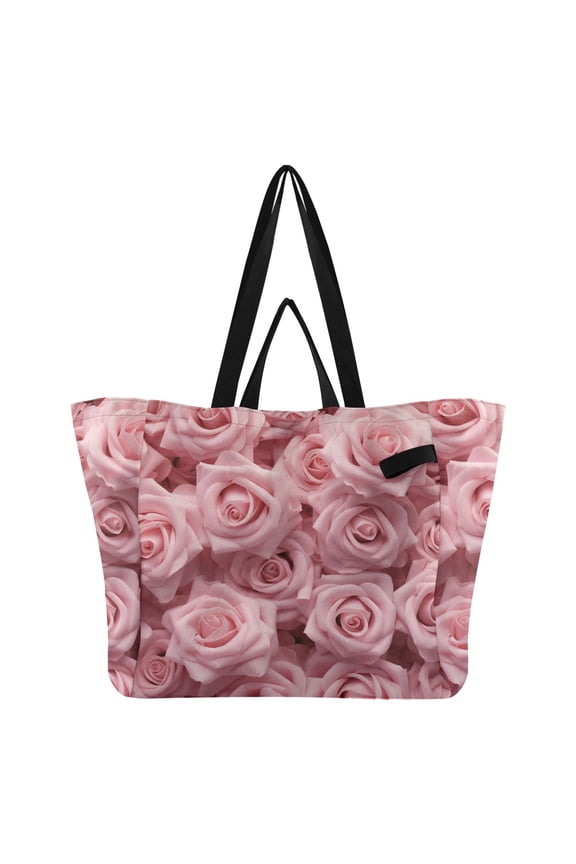 Roses Solid Foldable Canvas Tote Bags Reusable Grocery Bags Laundry Bags Beach Bag 32L