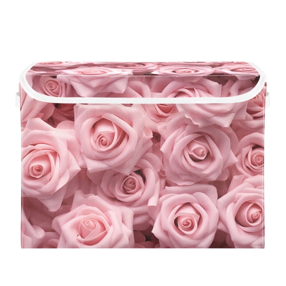 Roses Solid Foldable Storage Bin with Lid and Handle Collapsible Storage Box 16.5 x 12.6 x 11.8 inches