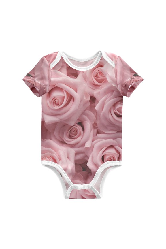 Roses Solid Pure Cotton Bodysuit Short Sleeve Pajamas One-Piece Romper Unisex 3 Months