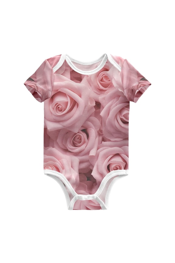 Roses Solid Pure Cotton Bodysuit Short Sleeve Pajamas One-Piece Romper Unisex 6M