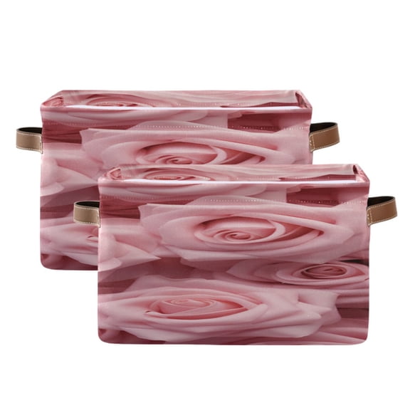 Roses Solid Square Storage Bins with Handles Collapsible Containing Box 2 Packs