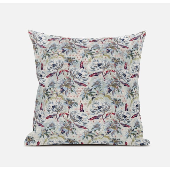 Roses Sprayed Stars Suede Zippered Pillow W Insert in Light Blue Peach 16 x 16
