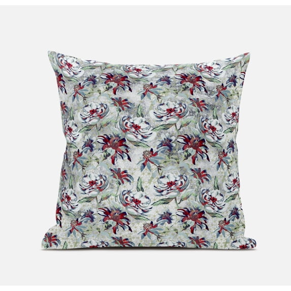 Roses Sprayed Stars Suede Zippered Pillow W Insert in Light Blue Pink 20 x 20