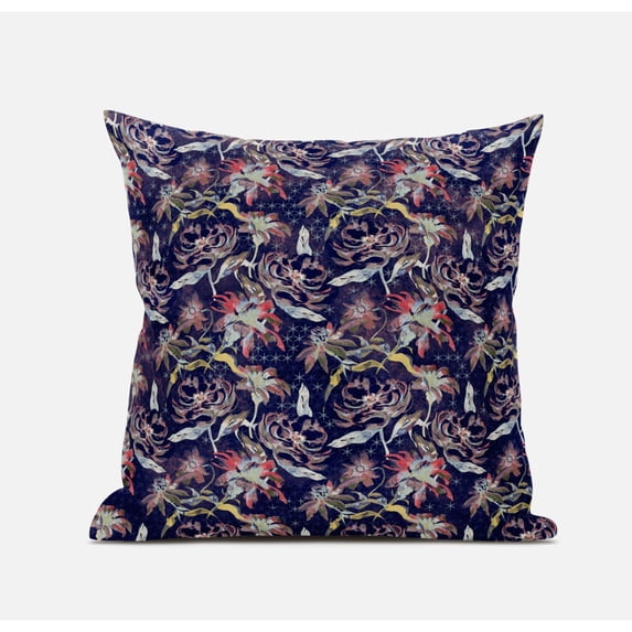 Roses Sprayed Stars Suede Zippered Pillow W Insert in Red Blue Gold 20 x 20