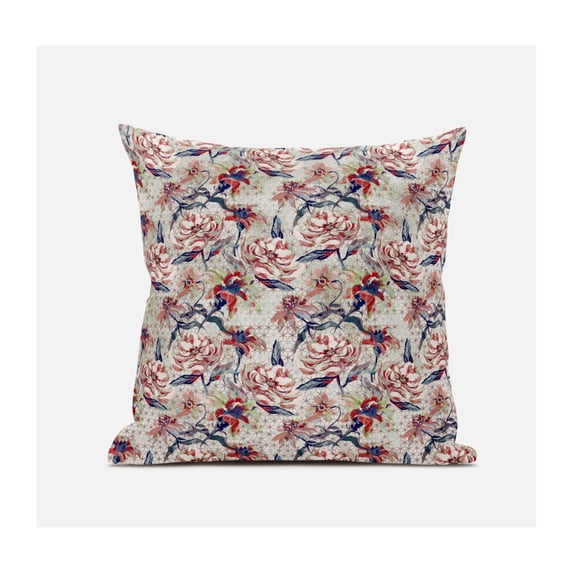 Roses Sprayed Stars Suede Zippered Pillow W Insert in Red Yellow Blue 16 x 16
