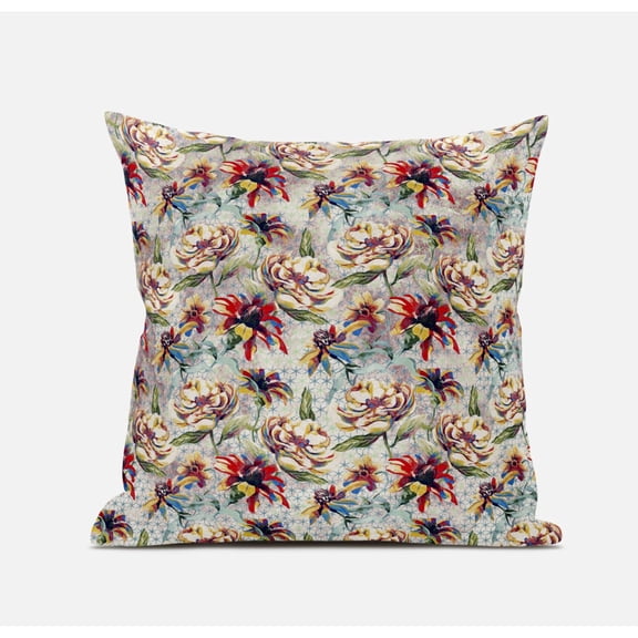 Roses Sprayed Stars Suede Zippered Pillow with Insert in Blue Yellow 18 x 18