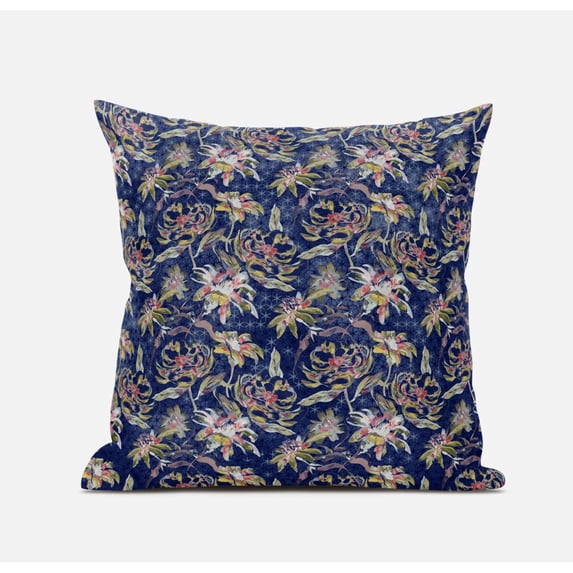 Roses Sprayed Stars Suede Zippered Pillow with Insert in Gray Blue 18 x 18