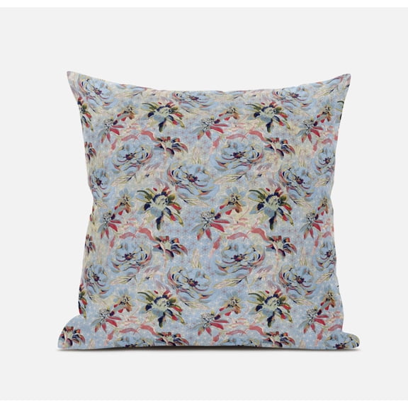 Roses Sprayed Stars Suede Zippered Pillow with Insert in Indigo Gray 16 x 16