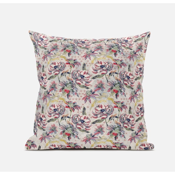 Roses Sprayed Stars Suede Zippered Pillow with Insert in Red Gold 20 x 20