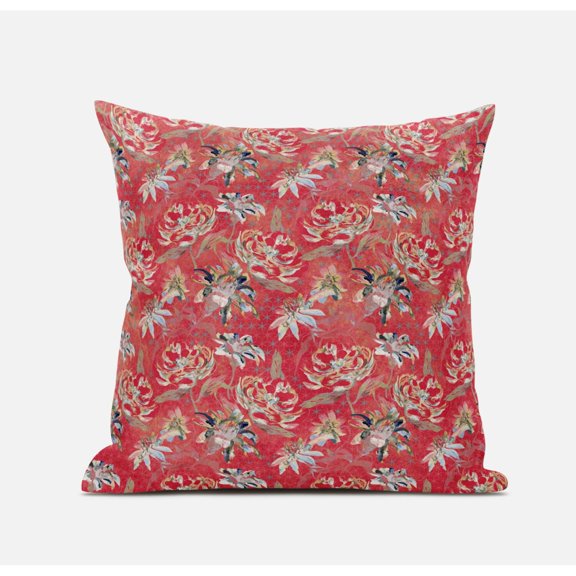 Roses Sprayed Stars Throw Fabric Pillow with Zip in Light Blue Indigo Red 18x18
