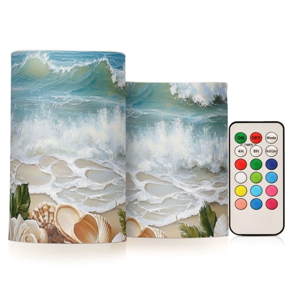 Roses Starfishes Shells Seaside Flickering Flameless Candles LED Tealight Battery Operated with Remote Set of 2 Holiday Decor Ornaments