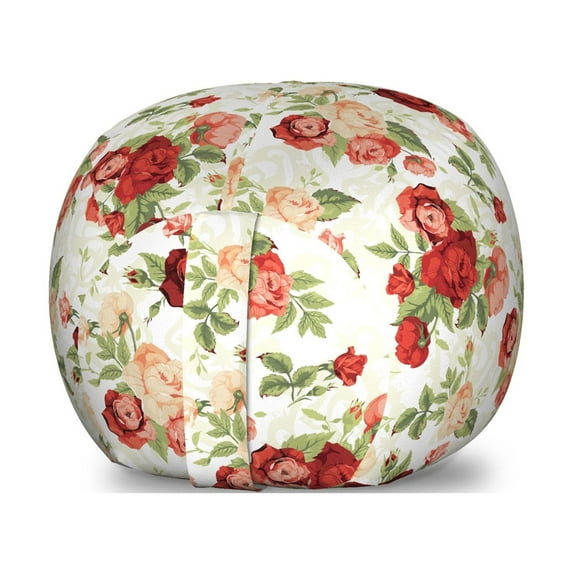 Roses Storage Toy Bag Chair, Romantic Nostalgic Composition with Flourishing Rose Bouquets Vintage Style Floral, Stuffed Animal Organizer Washable Bag, Large Size, Multicolor, by Ambesonne