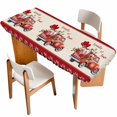 thumbnail image 1 of Roses Valentine's Day Table Cloths for 8 Foot Rectangle Tables, Love Heart Romantic Roses Floral Patio Waterproof Elastic Fitted Tablecloths, Washable Rectangular Table Cover for Camping, 1 of 8